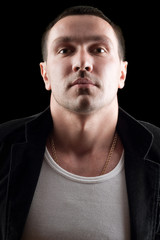 Closeup portrait of a man. Isolated