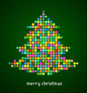 Xmas background with pixel Christmas tree