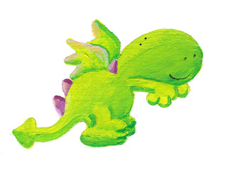 Fototapeta premium Cute clumsy little dragon trying to jump