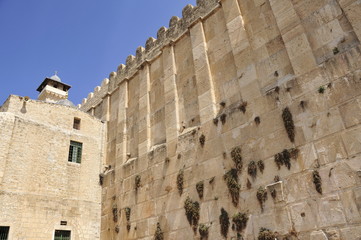 Huge wall of Patriarchs Cave in Hebron, Israel.
