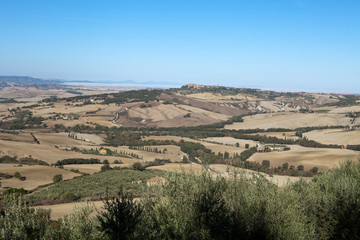 Fototapeta na wymiar Na wzgórzach wokół Pienzy i Monticchiello. Toskania, Włochy