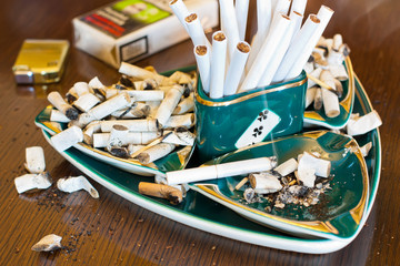 Ashtray with cigarette butts