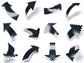 dark metallic arrows consisting of metal cubes