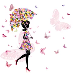 Poster bloemenmeisje met paraplu © Aloksa