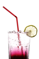 berry soda, iced mixed berry soda in glass, purple.