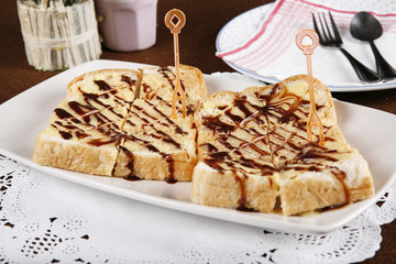 chocolate bread, toast bread with chocolate dessert.