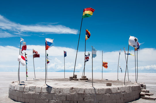 Flags at the salt hotel, Uyuni (Bolivia)
