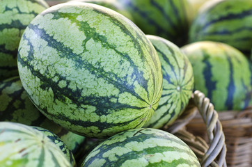 Baskets of Watermelon in a Market