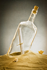 message in bottle on sand