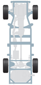 Plan of car chassis and transmission
