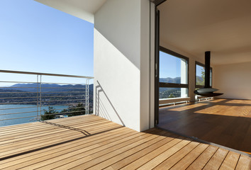 Modern apartment,.balcony with panoramic view