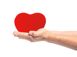Obraz premium red heart in hands isolated on white background