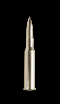 silver gun bullet isolated on black background