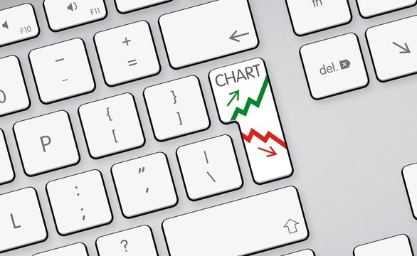 Chart stock arrows icon, button on white keyboard