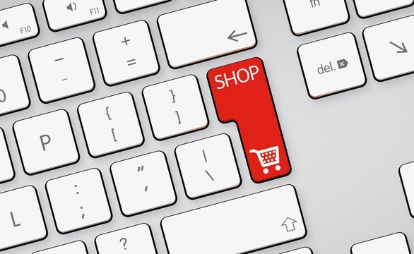 shop icon, button on white keyboard