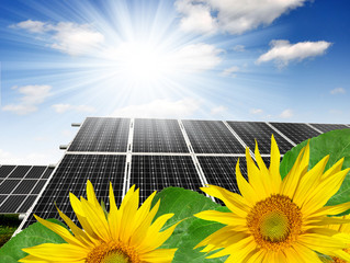 Solar energy panels against sunny sky