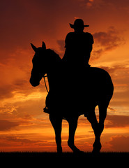 cowboy silhouette in sunrise
