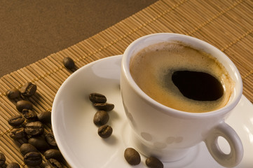 Espresso coffee with coffee beans