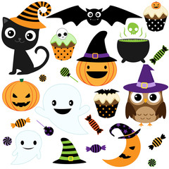 Fototapeta premium Zestaw elementów Halloween wektor ładny, obiekty i ikony