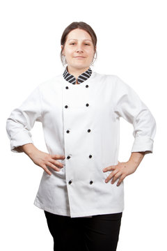 Portrait of Female chef in toque over white background (12)
