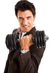 Young Businessman Lifting Dumbbell