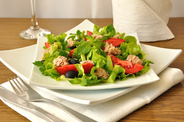 Salad with tuna, vegetables and mint
