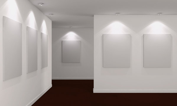 Interno con tele galleria d'arte
