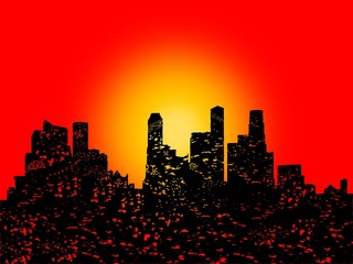 Fototapeta na wymiar Grunge Singapore skyline with sunset illustration