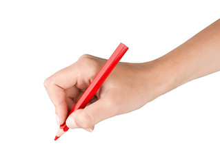 Female hand holding red pencil
