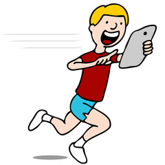 Runner Using His Digital Tablet