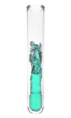 test tube with turquoise fluid inside