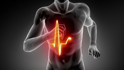 Running man in fitness with heart beat pulse
