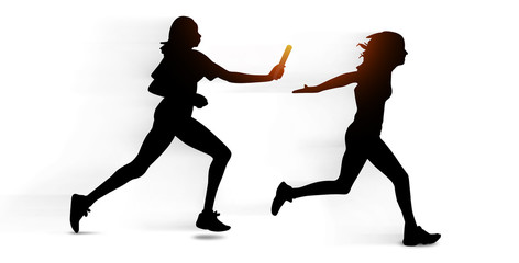 Staffellauf Stab&uuml;bergabe - Silhouette