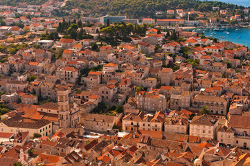 Fototapeta na wymiar Old Adriatic island town Hvar. High angle view. Croatia