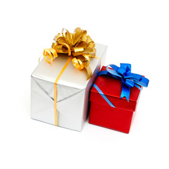 Holiday gift boxes decorated with ribbon