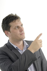 business man showing with finger