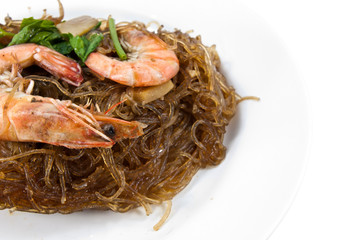 Thai food: Casseroled prawns/shrimps with glass noodles
