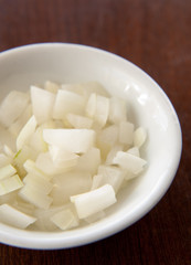 Small white bowl with sliced white onion