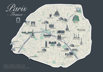 Fototapeta premium Plan de Paris - Version Luxe avec Monuments (4)