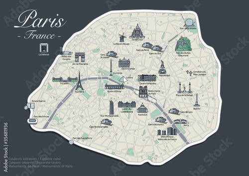 &quot;Plan de Paris - Version Luxe avec Monuments (4)&quot; fichier vectoriel