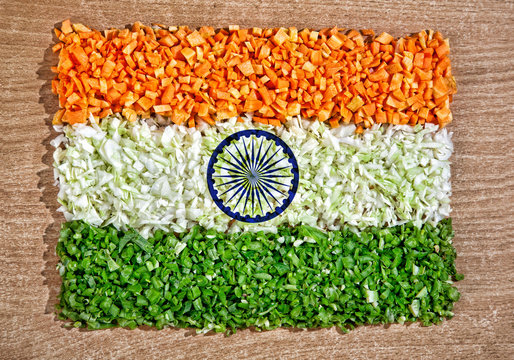 Indian flag from chopped vegetables