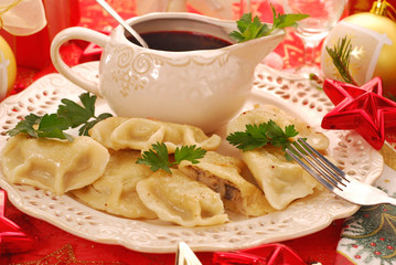 pierogi (ravioli) and barszcz (borscht) for christmas