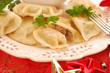 pierogi (ravioli) with mushroom and cabbage for christmas