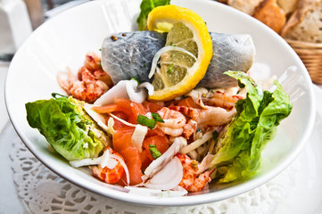 Fresh seafood salad with smoked salmon