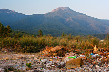 illegal garbage dump in countryside