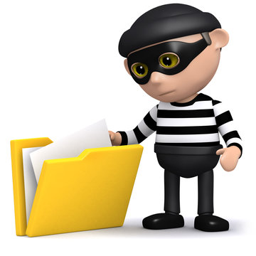 3d Burglar looking through your folders