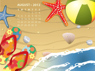 August calendar - Beach with starfush and ball