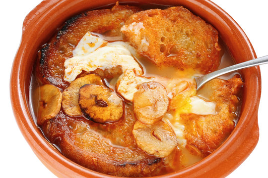 sopa de ajo , castilian garlic soup , spanish food