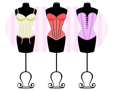Modelando corsets, mulher, lingerie, manequim, espartilho, underwear, brechó, loja de roupa, blog, influencer, roupa intima, manequim, sexy, vetor, coleção , conjunto