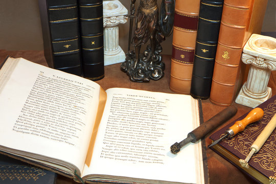 Library with old antique books